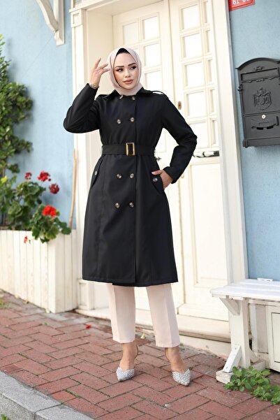 HARMAN BUTİK Women's Belted Buttoned Trench Coat
