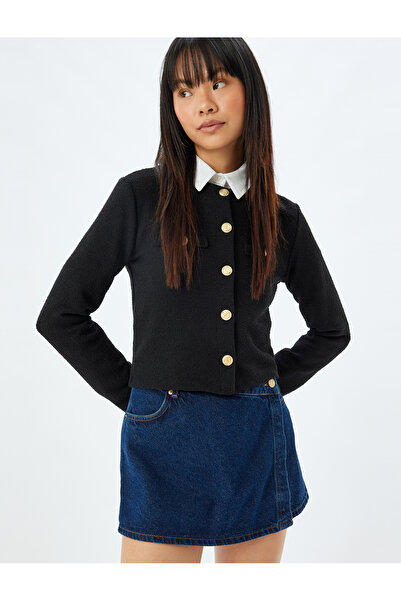 Koton Tüvit Hırka Bisiklet Yaka Düğmeli Uzun Kollu