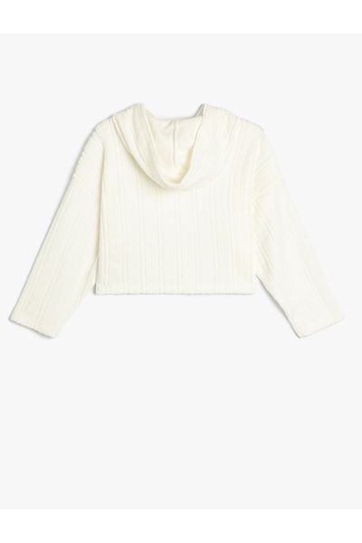 Koton Textured Hooded Crop Sweatshirt