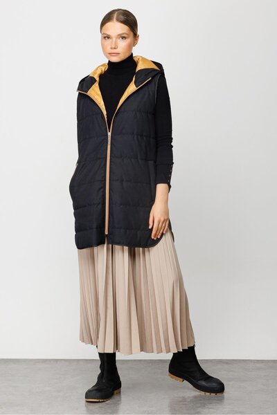 Micca Basen Örten Kapitone İçi Dolgulu Renkli Astarlı Spor Zamansız Yelek-Siyah-Sarı