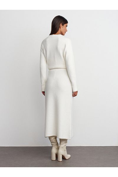 Dilvin 80115 Elastic Waist Knitwear Skirt-Ecru