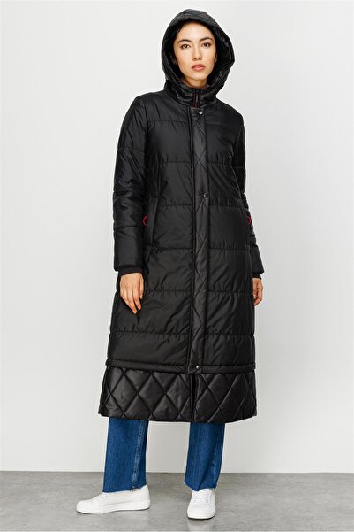 Micca Farklı Dolgulu Spor Uzun Kaban-Siyah