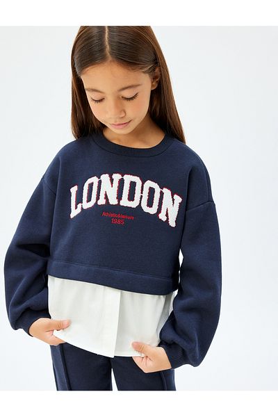 Koton London City nyomott pulóver - Crew nyakú és szegély részletes raszteres ing