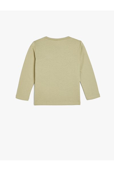 Koton Cotton Long Sleeve Dinosaur T-Shirt - Crew Neck