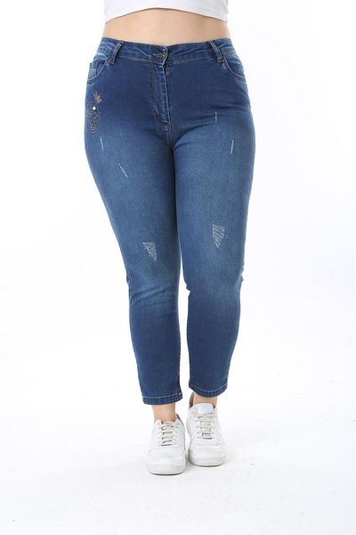 EYLÜLXXL Large Size Flexible Jeans - Pocket Embroidery Detail