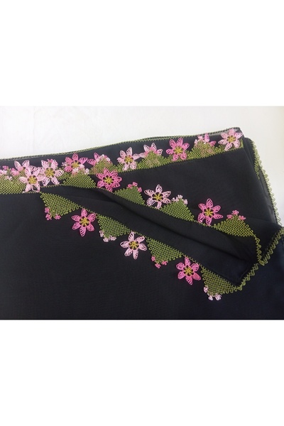 NUMİSTORE İğne oyası siyah renk erik çiçeği modeli namaz örtüsü