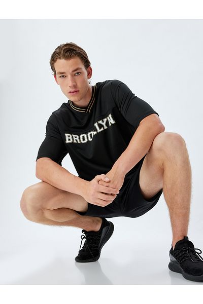 Koton Sports T-Shirt Oversize Slogan Printed V-Neck Short Sleeve
