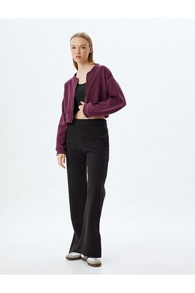 Koton Hanorac oversize crop - cu fermoar, gât rotund, înălțat