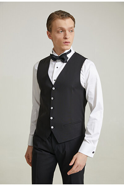 D'S Damat Ds Groom Slim Fit Gri Dobby Costum de mire și smoking cu vestă