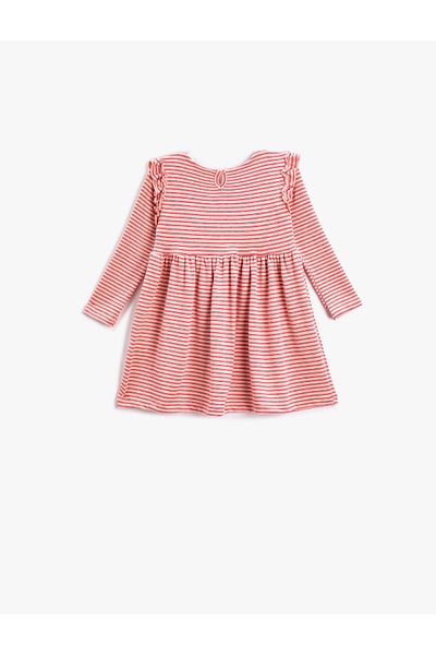 Koton Ruffled Long Sleeve Dress Crew Neck