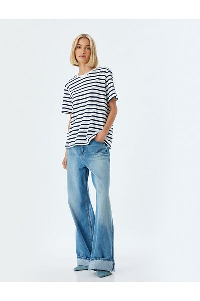 Koton Short Sleeve Crew Neck Cotton Striped T-Shirt