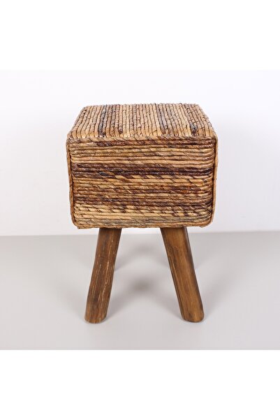 Mylamp Abaka Kare Puf & Stools-Doğal Teak Gövde 33x44x50 Cm