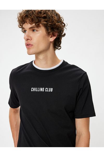 Koton Βαμβακερό κοντομάνικο T-shirt με λαιμόκοψη - στάμπα σλόγκαν