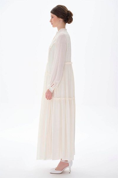 miha Hicran Önal RIFFIR SPRING DETAILED DRESS Ecru