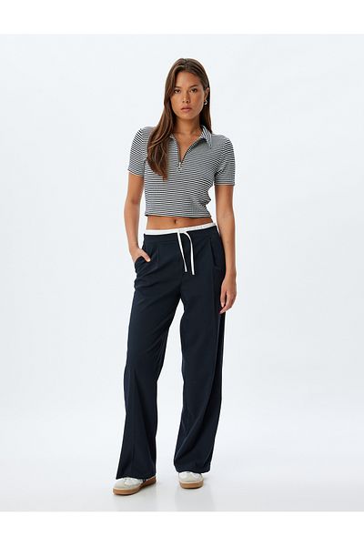 Koton Tricou crop slim cu gât polo - Detaliu cu jumătate de fermoar, mânecă scurtă