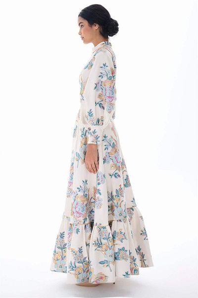 miha Hicran Önal CORSAGE DETAILED JACQUARD DRESS Ecru