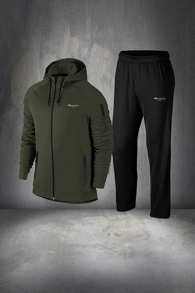 POSEIDON STORM Мъжки спортен топ с качулка в цвят каки - Supra Combed Cotton, S-3XL, комплект за бягане за всеки ден и за специални случаи