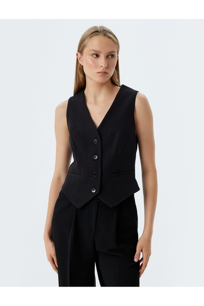 Koton Düğmeli V Yaka Regular Fit Blazer Yelek