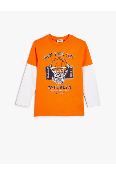 Koton Basketball Themed Printed Cotton Long Sleeve T-Shirt