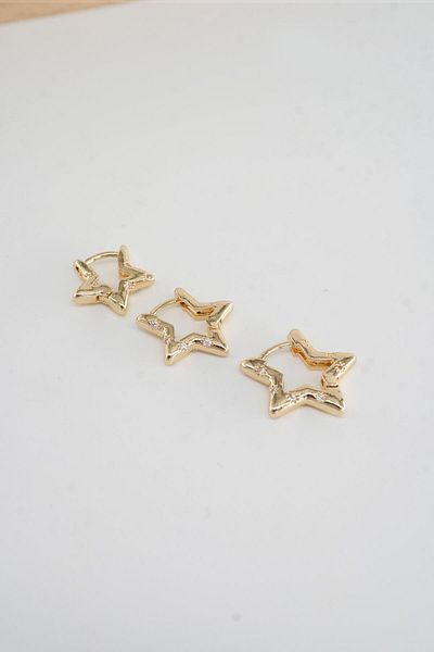 By Zeyna Aksesuar Women's Vip Series Zircon Stone Star Helix Model 3 Size Earrings 1.3cm 1.6cm and 2 cm Zrk00584