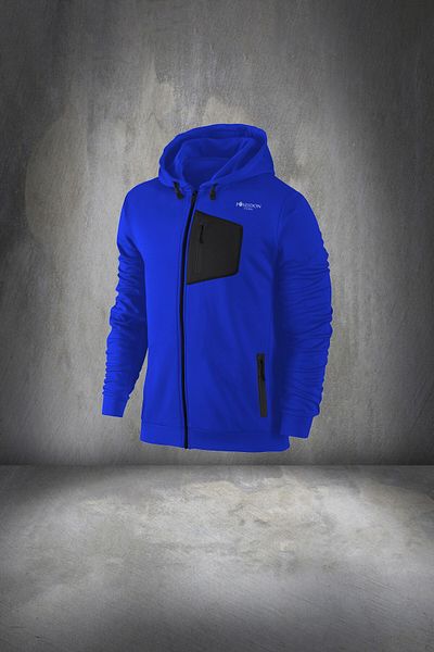 POSEIDON STORM Bumbac pieptănat Supra albastru pentru bărbați - Costum de drumeție cu glugă, cu potrivire confortabilă, S-3xl