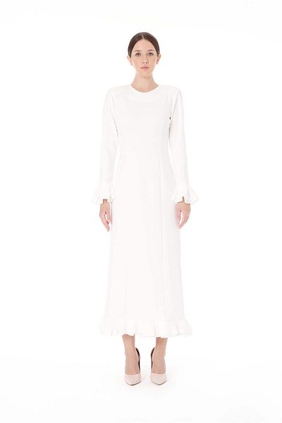 miha Hicran Önal VOLAN RIFFIR DETAILED LONG DRESS Ecru