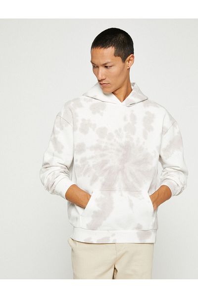 Koton Oversize-Sweatshirt mit Kapuze, Raised Far East-Stickerei mit abstraktem Muster, Tasche
