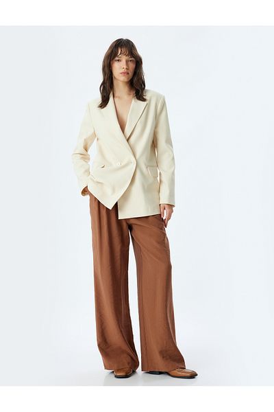 Koton Loose Straight Leg Pocket Pile Detailed Modal Trousers