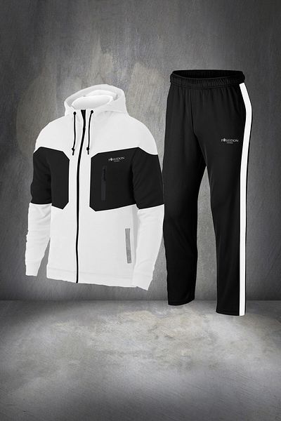 POSEIDON STORM Мъжки спортен екип с качулка, бял, с качулка и качулка Supra Combed Fabric, размер S-3xl
