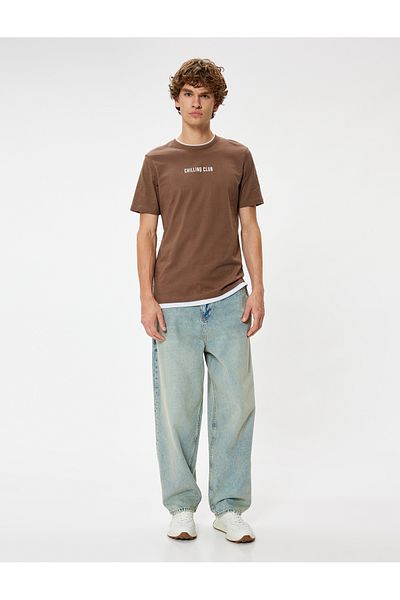 Koton Βαμβακερό κοντομάνικο T-shirt με λαιμόκοψη - στάμπα σλόγκαν