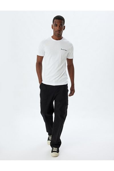 Koton Βαμβακερό μπλουζάκι Crew Neck Slogan Slim Fit