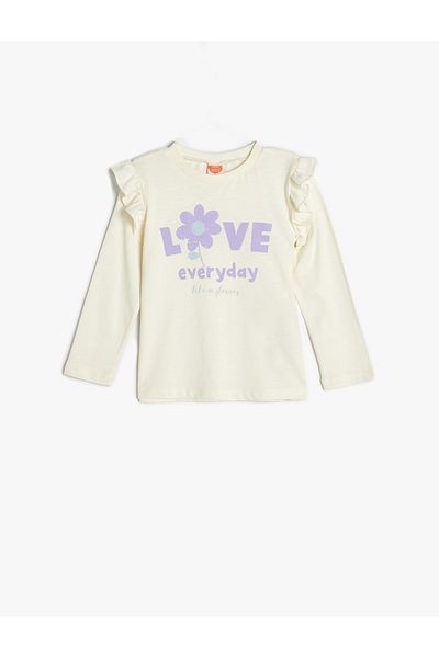 Koton Cotton long Sleeve Floral Printed Ruffle T-shirt