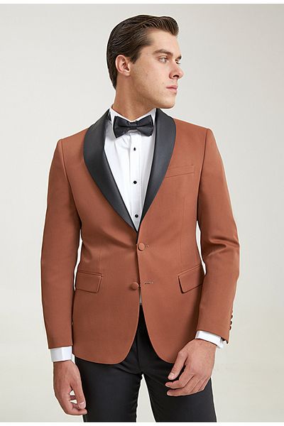 D'S Damat Ds Damat Slim Fit Cinnamon Dobby Groom Suit & Tuxedo Suit