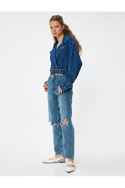 Koton Standard Waist Straight Leg Frayed Jeans - Straight Fit Jeans
