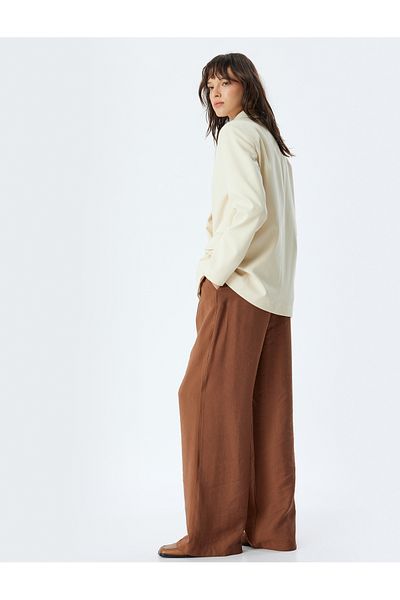 Koton Loose Straight Leg Pocket Pile Detailed Modal Trousers