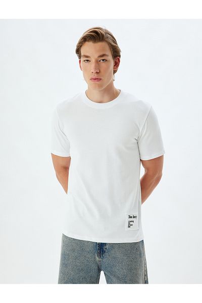 Koton Cotton Printed Applique Detailed Short Sleeve Crew Neck T-shirt