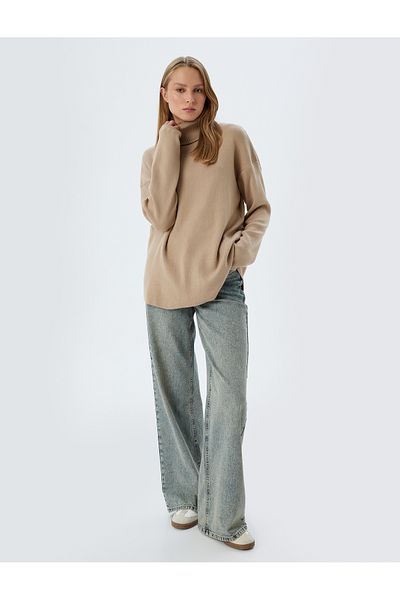 Koton Rolákový oversize pletený svetr – dlouhý rukáv a měkká textura