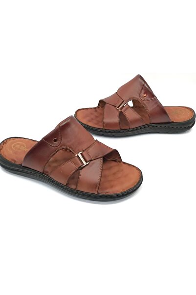 Kocamanlar Ayakkabı Men's Genuine Leather Full Orthopedic Slippers - Soldier 1920 TABA