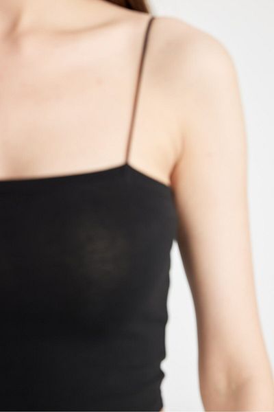 DeFacto Fall in Love Rope Strap Crop Cotton Black Undershirt Y2249Az24Sp