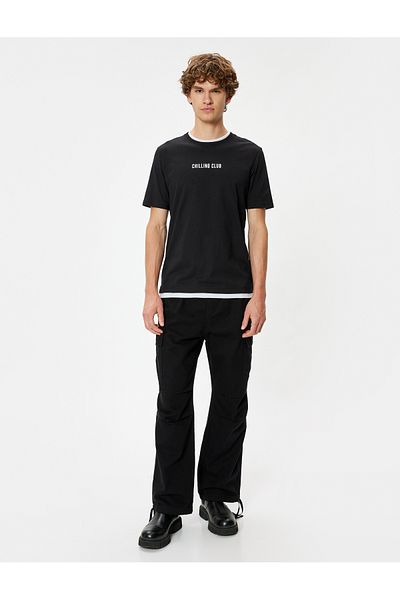 Koton Βαμβακερό κοντομάνικο T-shirt με λαιμόκοψη - στάμπα σλόγκαν
