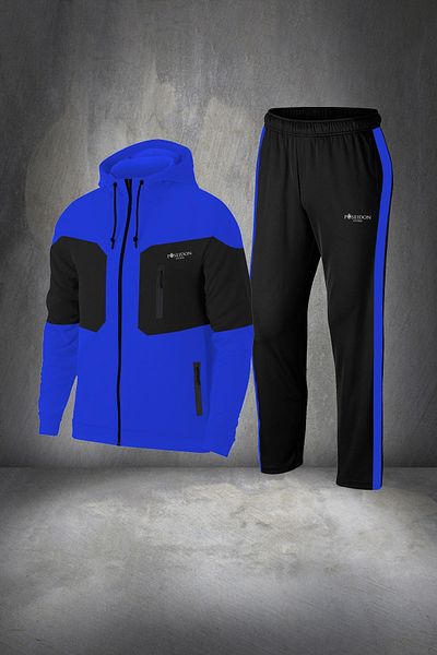 POSEIDON STORM Set de trening pentru bărbați, albastru Supra, din bumbac pieptănat - Confortabil, cu buzunare, S-3xl