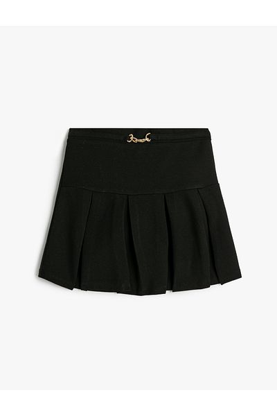 Koton Pleated Mini Skirt - Buckle Detailed
