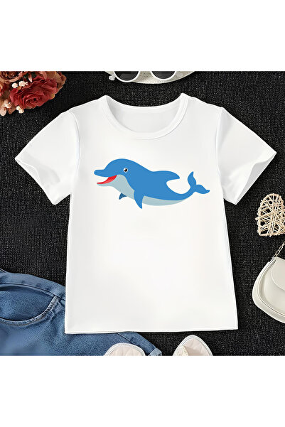 CDA Slatki plavi delfin unisex beba devojčica beba dečak beli T-shirt