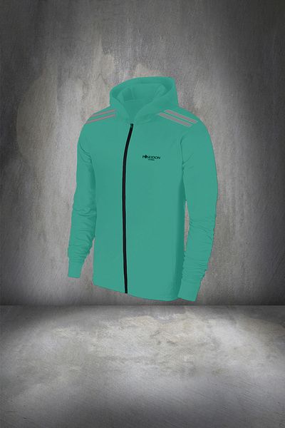 POSEIDON STORM Water Green Large Size Men's Tracksuit Top and Bottom Set - Comfortable Zippered, Hooded 4-1