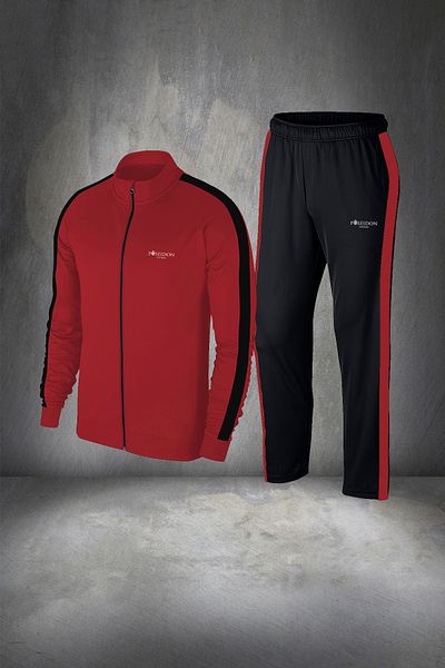POSEIDON STORM Men's Claret Red Supra Combed Cotton Tracksuit Set - Zippered, Comfortable Walking, Large Size 4xl-10xl