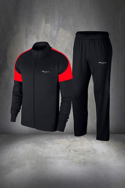 POSEIDON STORM Black Flexible Tracksuit Set - Size Men's, Supra Combed Cotton, Top and Bottom 4xl-10xl