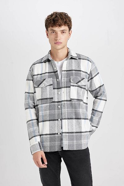 DeFacto Regular Fit kariertes Holzfäller-Flanell-Langarmshirt D6027ax24au
