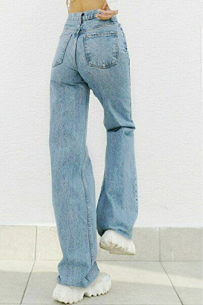 Ramrod Julia anii 90 - Lycra, talie super înaltă, blugi largi, spălați cu zăpadă, pantaloni Palazzo - picior lat