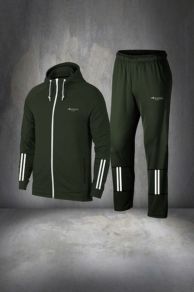 POSEIDON STORM Men's Khaki Sports Set - Plus Size, 4xl-10xl, Special Supra Combed Cotton, Two Piece Running Set
