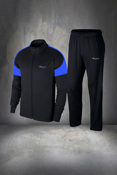 POSEIDON STORM Plus Size Men's Black Special Supra Combed Fabric Top and Sweatpants Sports Set 4Xl-10Xl